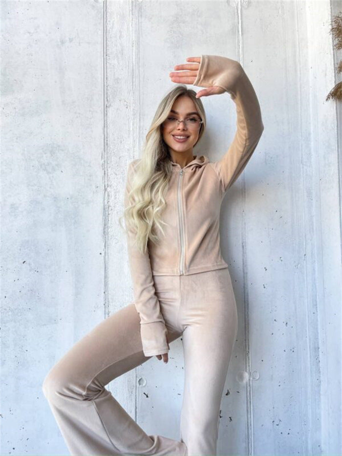 Damen Sportset Velours Hoodie Hose Eveloria