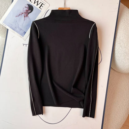 Damen Langarm-Poloshirt Sportlich Eleganter Kragen Weiß Eveloria