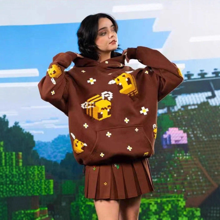 Damen Kapuzenpullover Bienen-Design Gemütlich Grün Eveloria