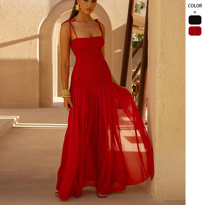 Damen Maxi-Kleid Verstellbare Spaghettiträger Eleganter Schnitt - Eveloria