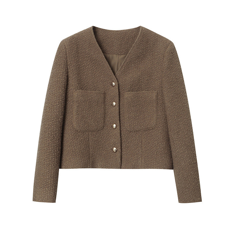 Damen Bouclé-Jacke Knopfdetails Beige