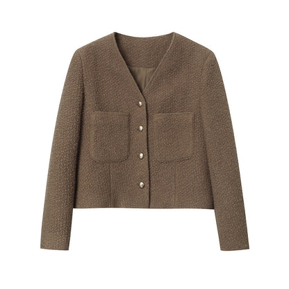 Damen Bouclé-Jacke Knopfdetails Beige