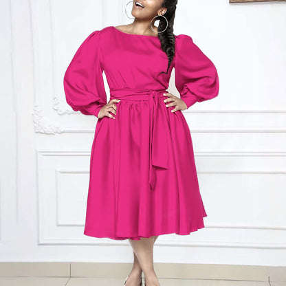 Damen Maxikleid Wickelgürtel Voluminöse Ärmel Schwarz Eveloria - Eveloria