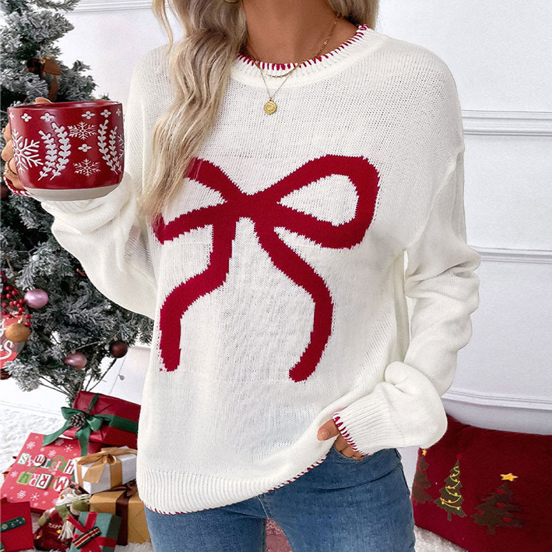 Damen Strickpullover Festlich Schleifenmotiv Lässig Eveloria