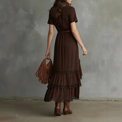 Damen Wickelkleid mit Spitzenakzenten und Blumenmustern Eveloria