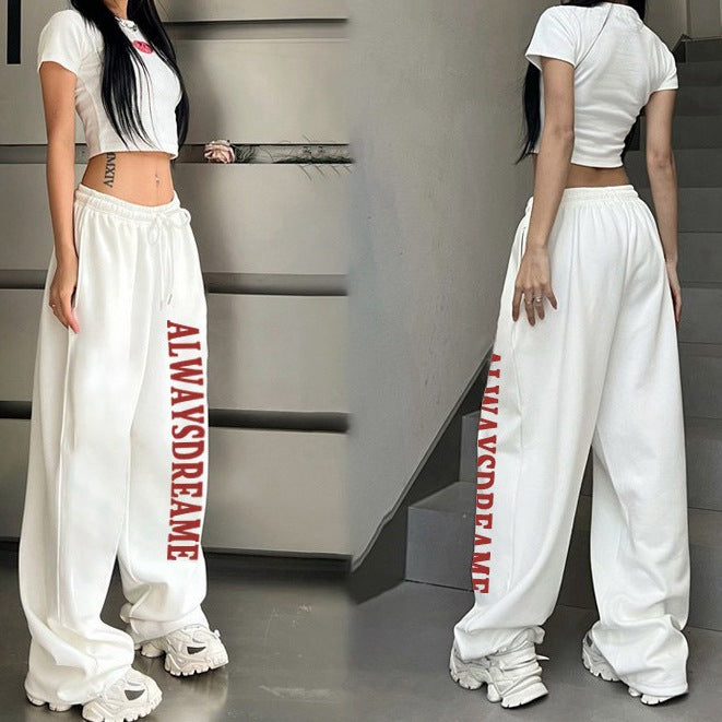 Damen Sweatpants Elastischer Bund Motivierender Schriftzug Schwarz - Eveloria