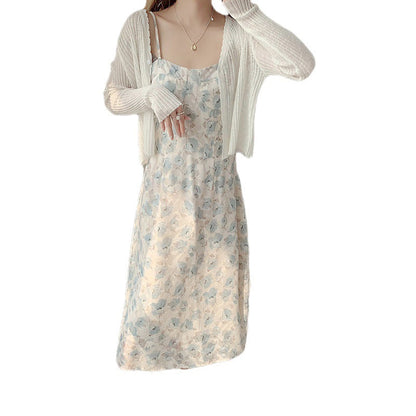 Damen Sommerkleid Langarm Floralmuster Eveloria