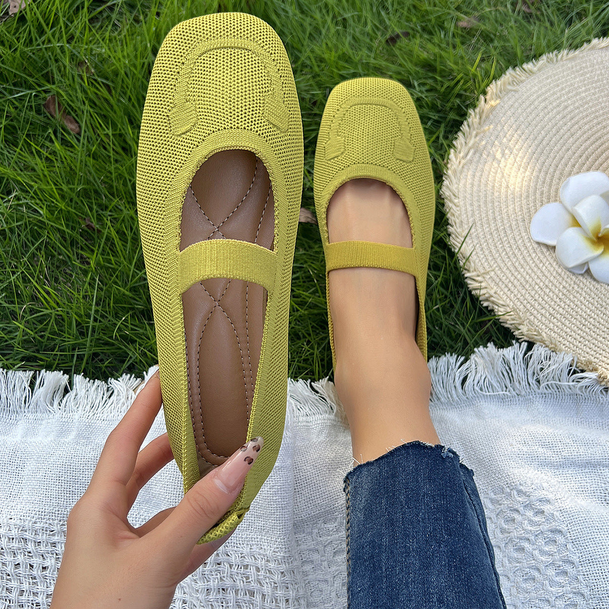 Damen Ballerinas Atmungsaktives Gummi-Obermaterial Verstellbarer