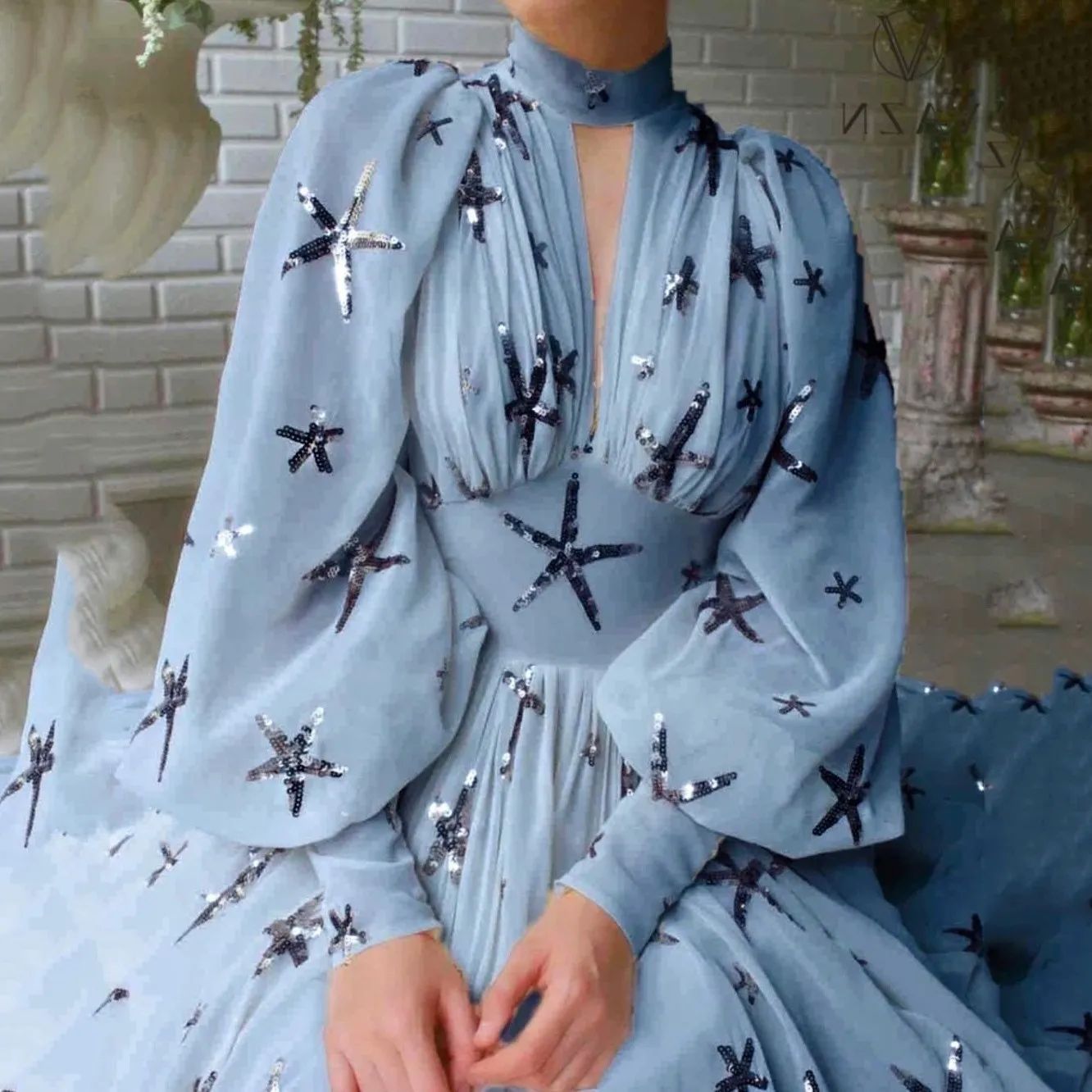 Damen Abendkleid mit Pailletten und Transparenz Eveloria