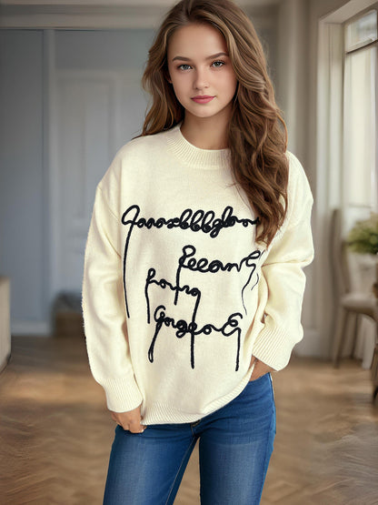 Damen Oversized-Pullover Eveloria mit Schriftzug