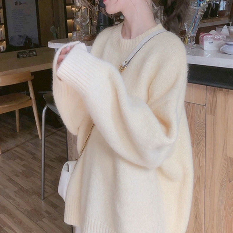 Damen Oversized Pulli Weiches Material Beige - Eveloria