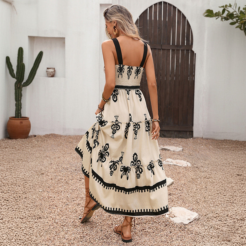 Damen Maxikleid Florale Stickereien Schwingender Rock Eveloria