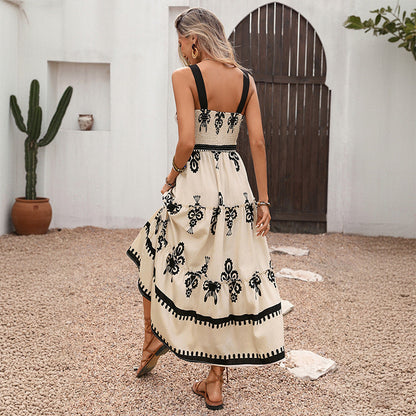 Damen Maxikleid Florale Stickereien Schwingender Rock Eveloria