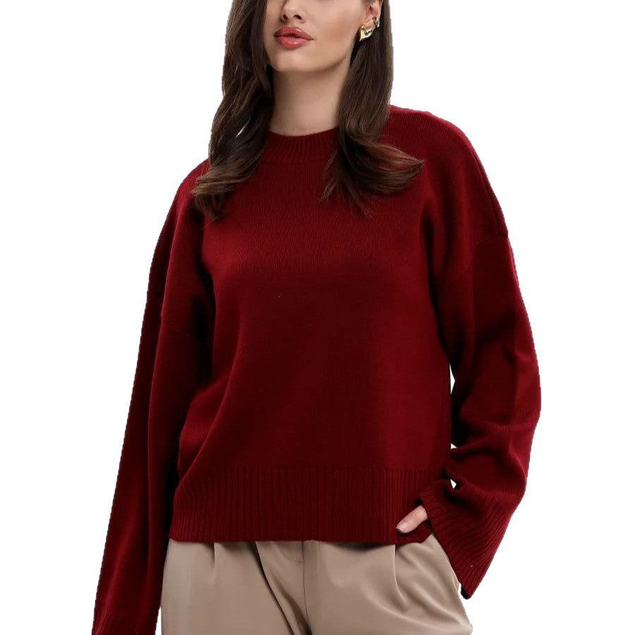 Damen Sweater Weit Schnitt Strukturiertes Maschenbild Beige