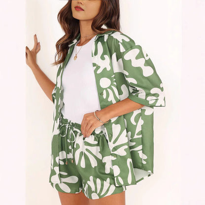Damen Kurzarmset Floralmuster Eveloria