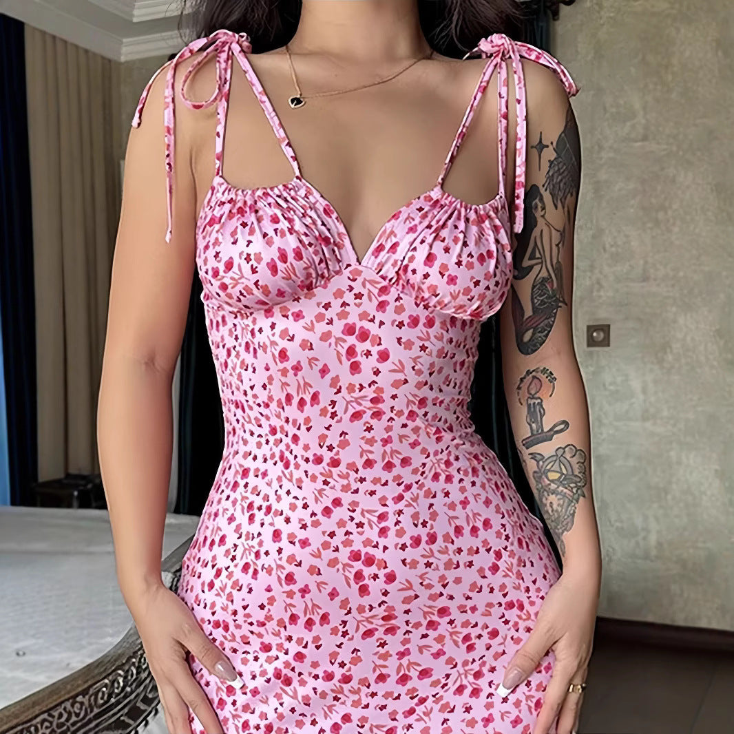 Damen Maxikleid Blumenmuster Figurbetonter Schnitt Spaghetti-Träger