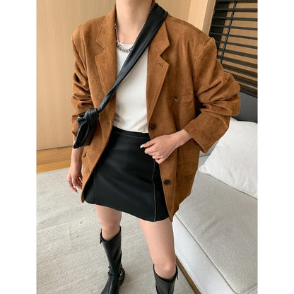 Damen Oversized Blazerjacke Wildleder Weich Schwarz Eveloria - Eveloria