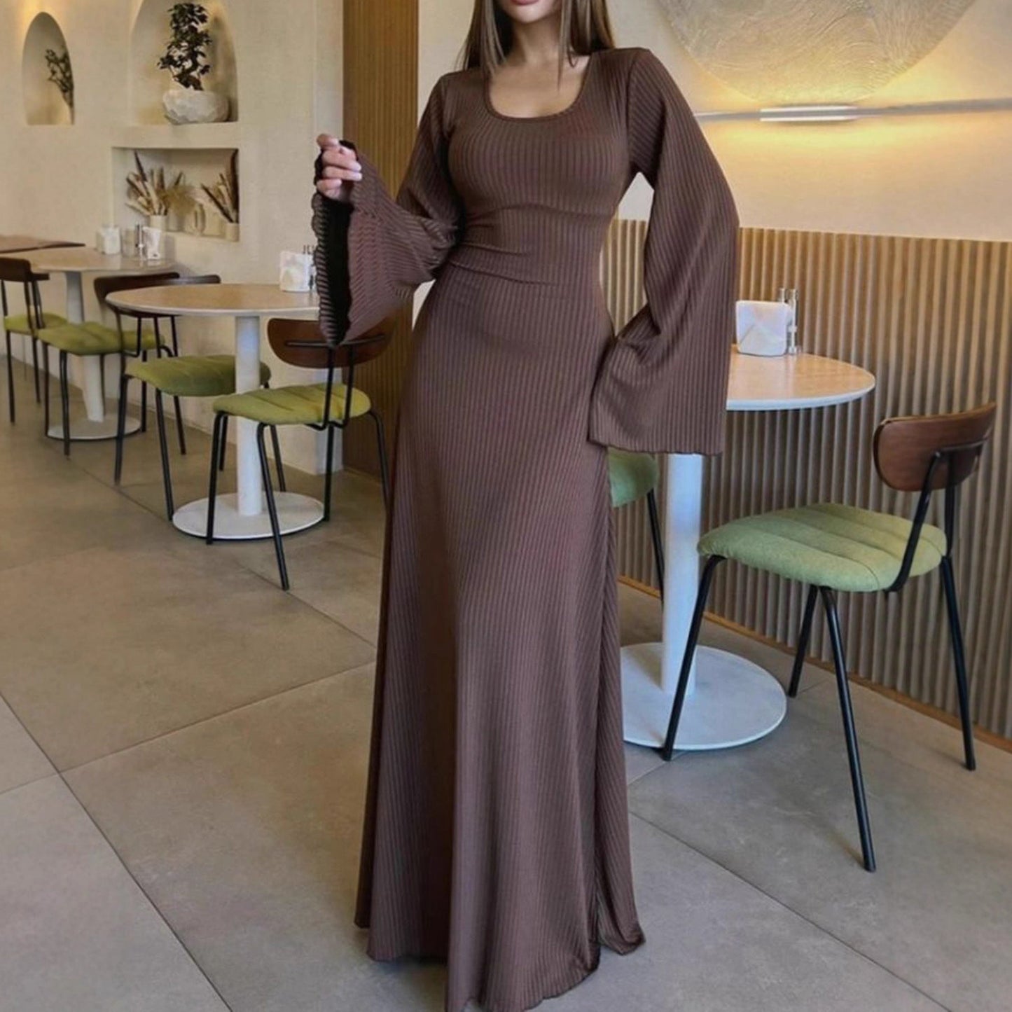 Damen Maxikleid Weit Ärmel Elegant Eveloria