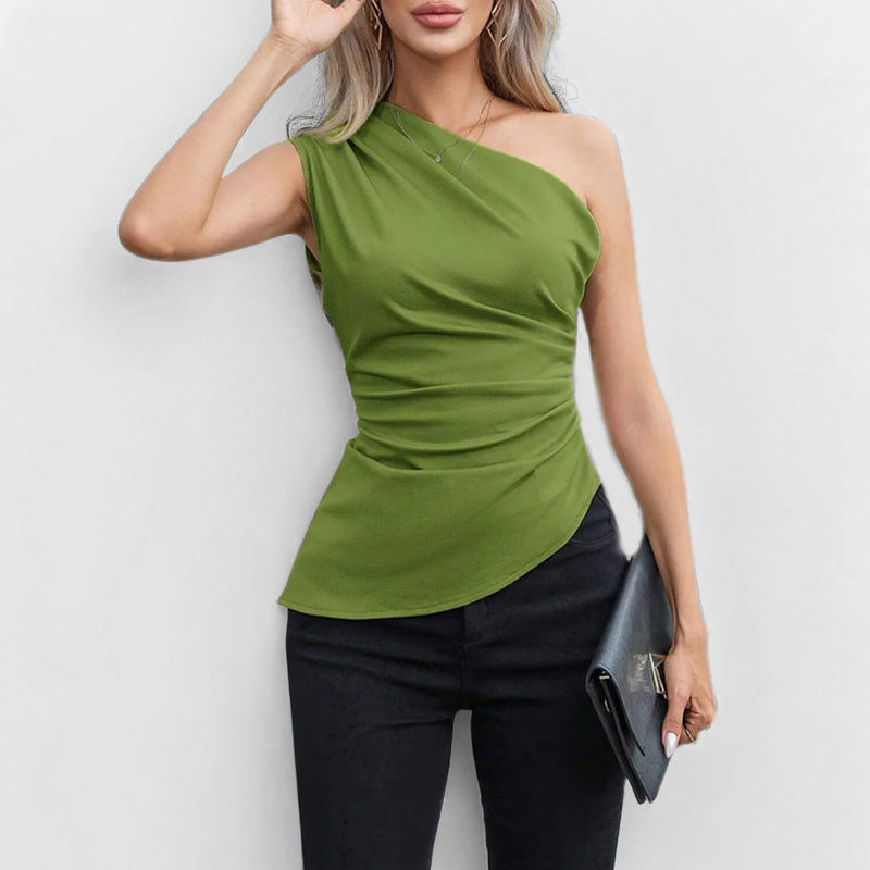 Damen One-Shoulder-Oberteil mit Raffungen Asymmetrisch