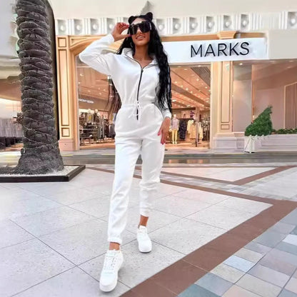 Damen Jumpsuit Bequem Kontrastreißverschluss