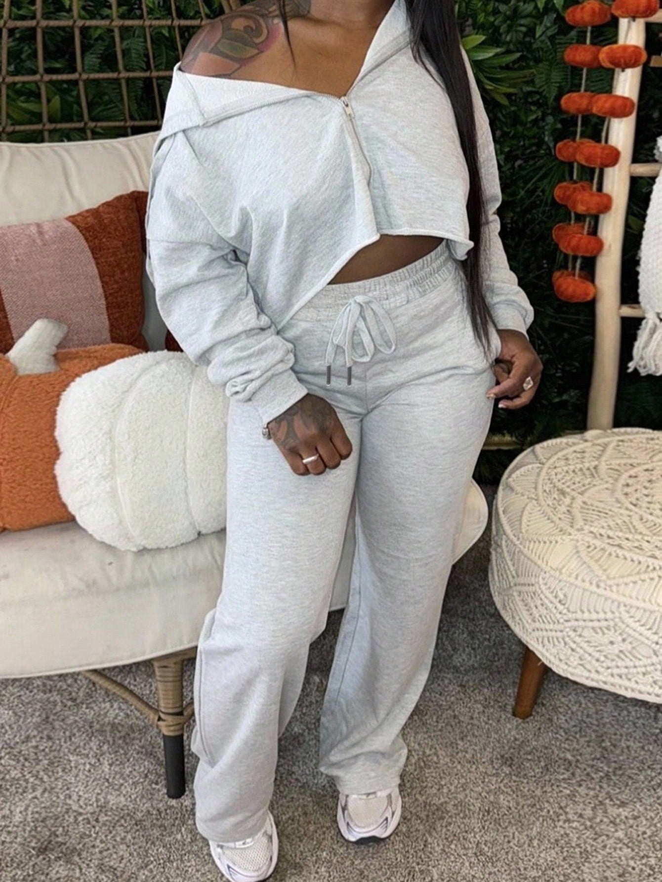 Damen Sport Outfit Crop- und Jogginghose Set
