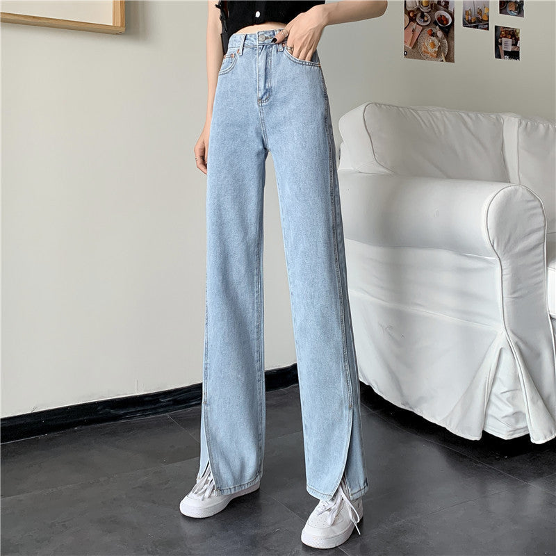Damen Weite Jeans Seitenschlitze Eveloria