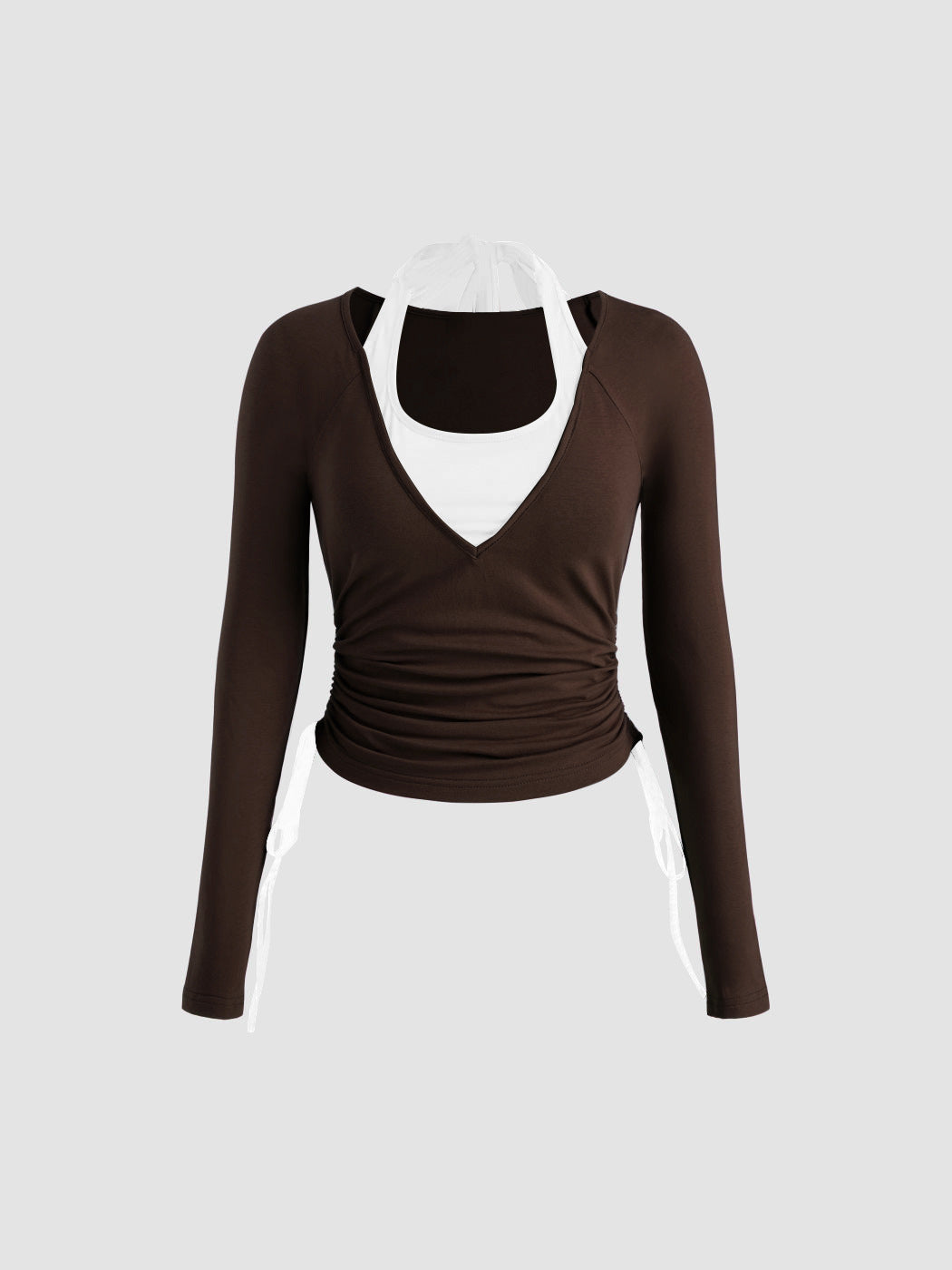 Damen Langarmshirt Doppeltes Design Raffung Evelyn
