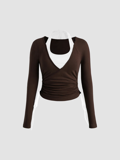 Damen Langarmshirt Doppeltes Design Raffung Evelyn