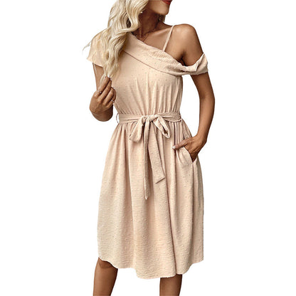 Damen Wickelkleid Asymmetrisch Gürtel Eveloria