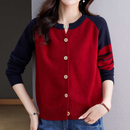 Damen Cardigan Farbkontrast Knopfdetails Eveloria