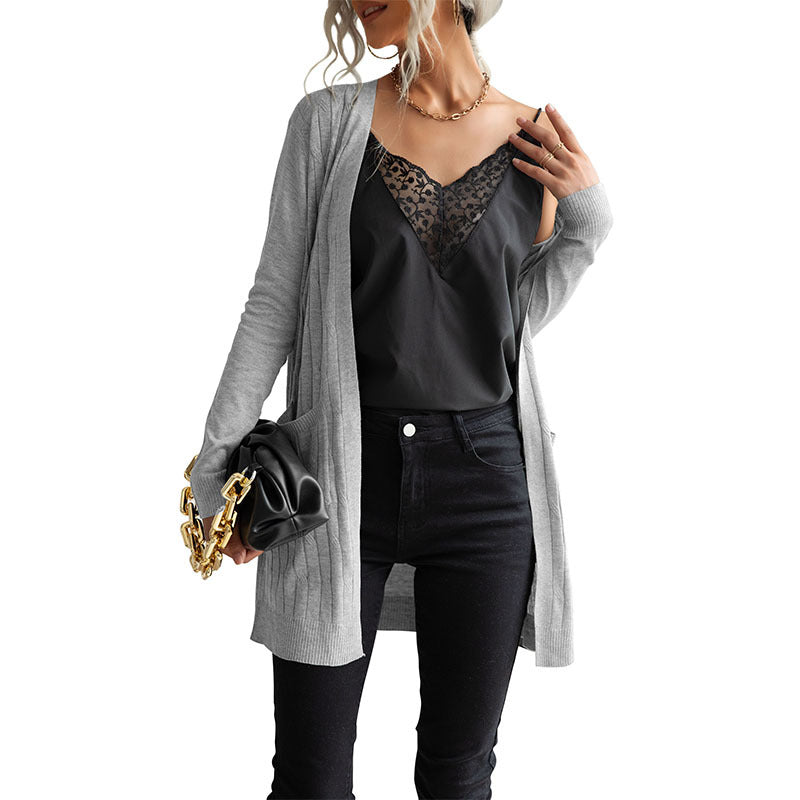 Damen Strickjacke mit Taschen und Struktur Oberfläche