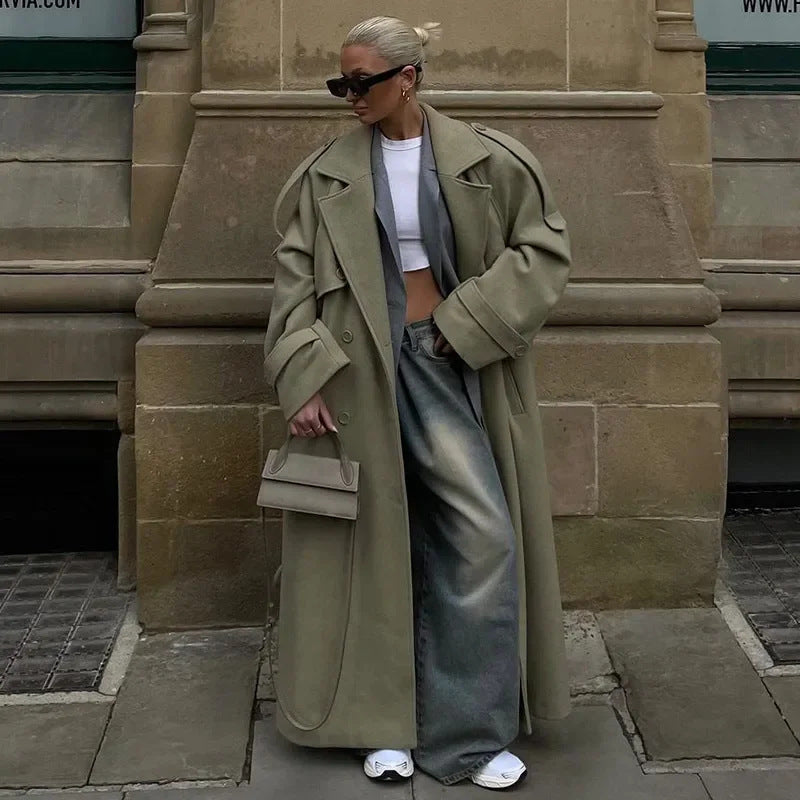 Damen Oversized-Mantel mit Gürtel Tailliert Eveloria