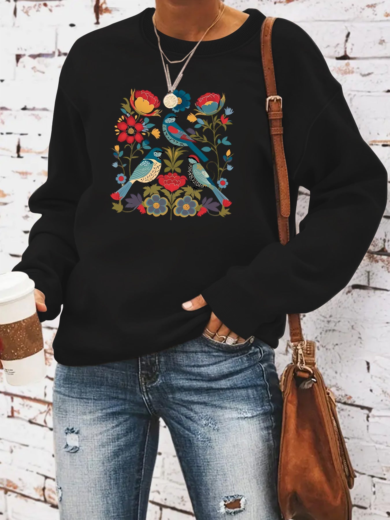 Damen Sweatshirt Floralmuster Lässig Grün Eveloria