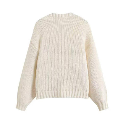 Damen Strickjacke Frucht-Applikationen Knopfdetails Eveloria