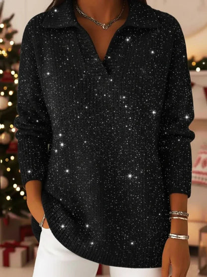 Damen Strickpullover Schimmer Effekt Moderner Kragen Eveloria