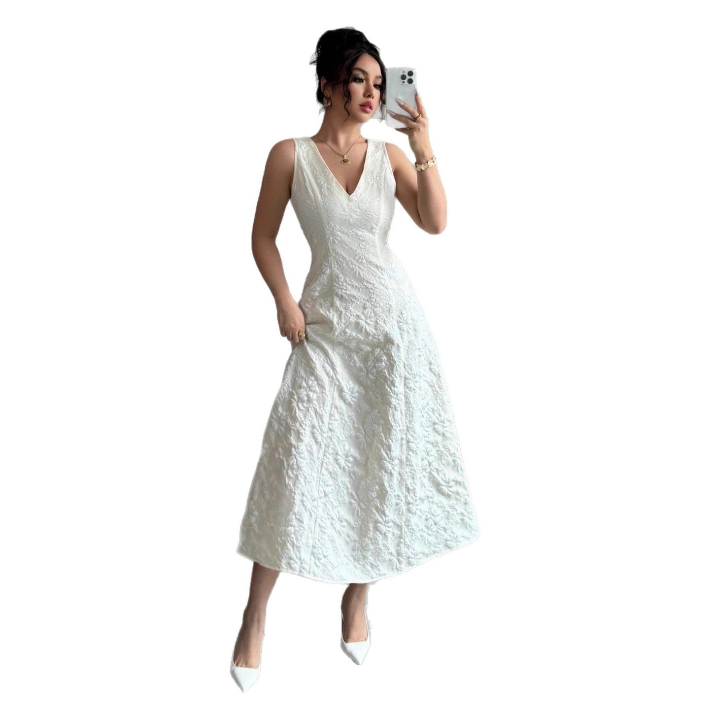 Damen Maxikleid Spitze V-Ausschnitt Spaghettiträger