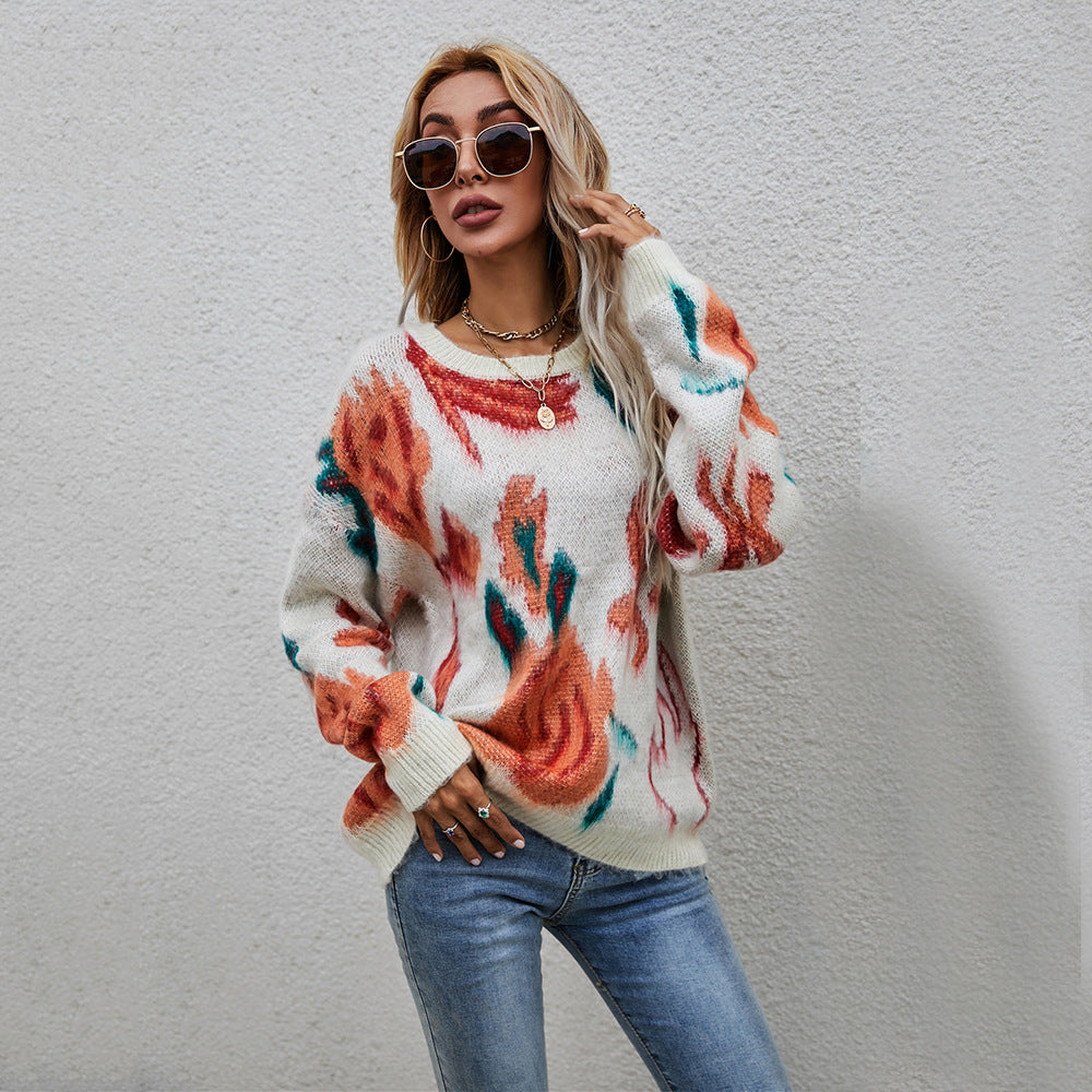 Damen Pullover Florales Strickmuster Eveloria - Eveloria