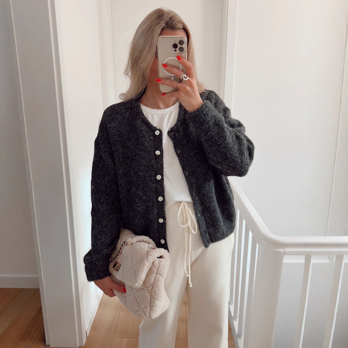 Damen Strickjacke Lässig Knöpfe Feinripp Eveloria