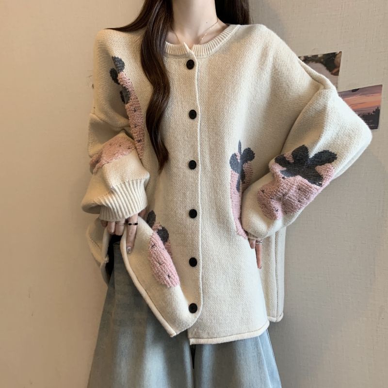 Damen Strickjacke Floralmuster Eveloria