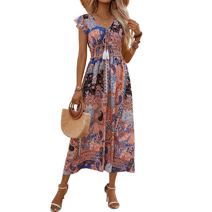 Damen Maxi-Kleid Paisley-Design Tailliert Eveloria