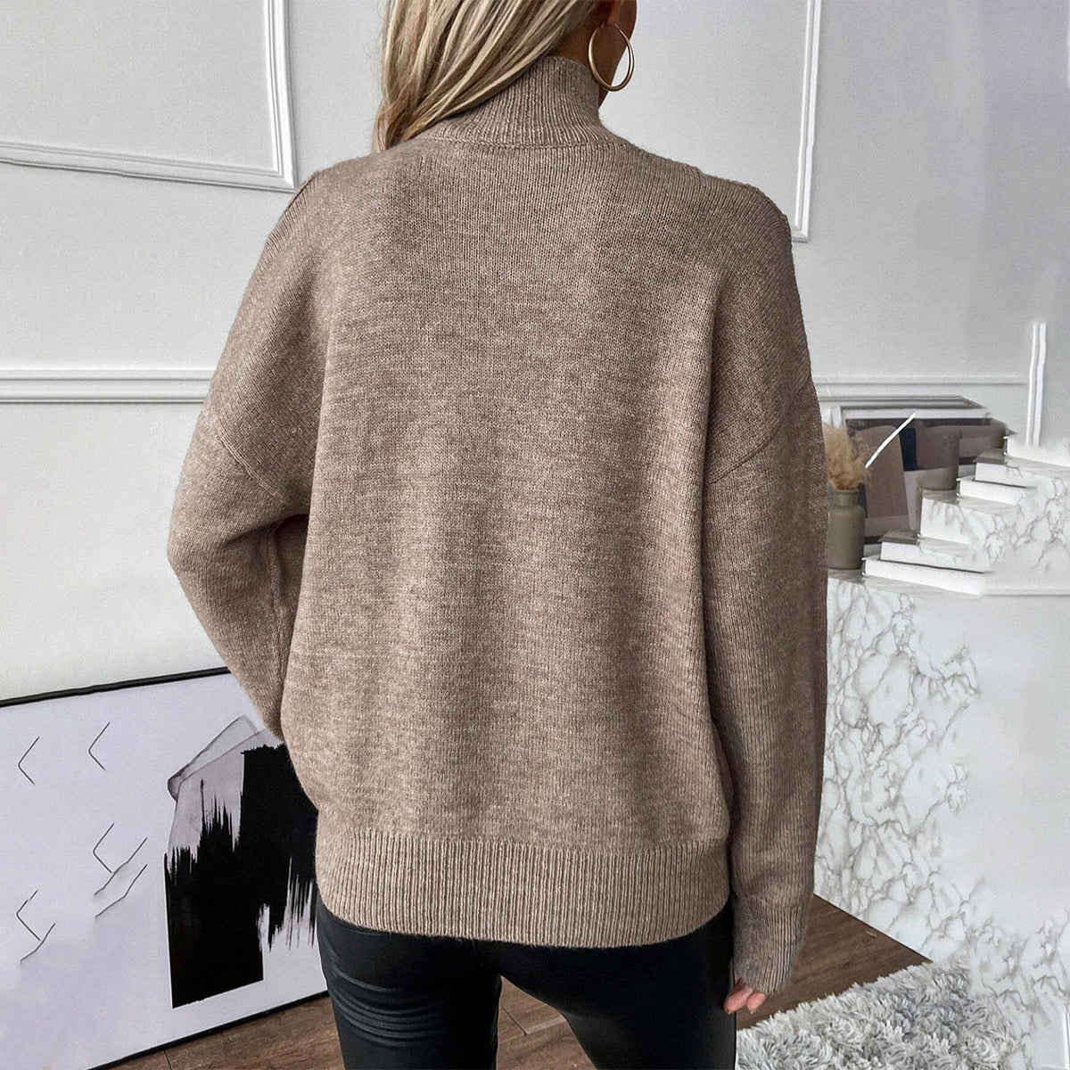 Damen Rollkragenpullover Off-Shoulder Strick