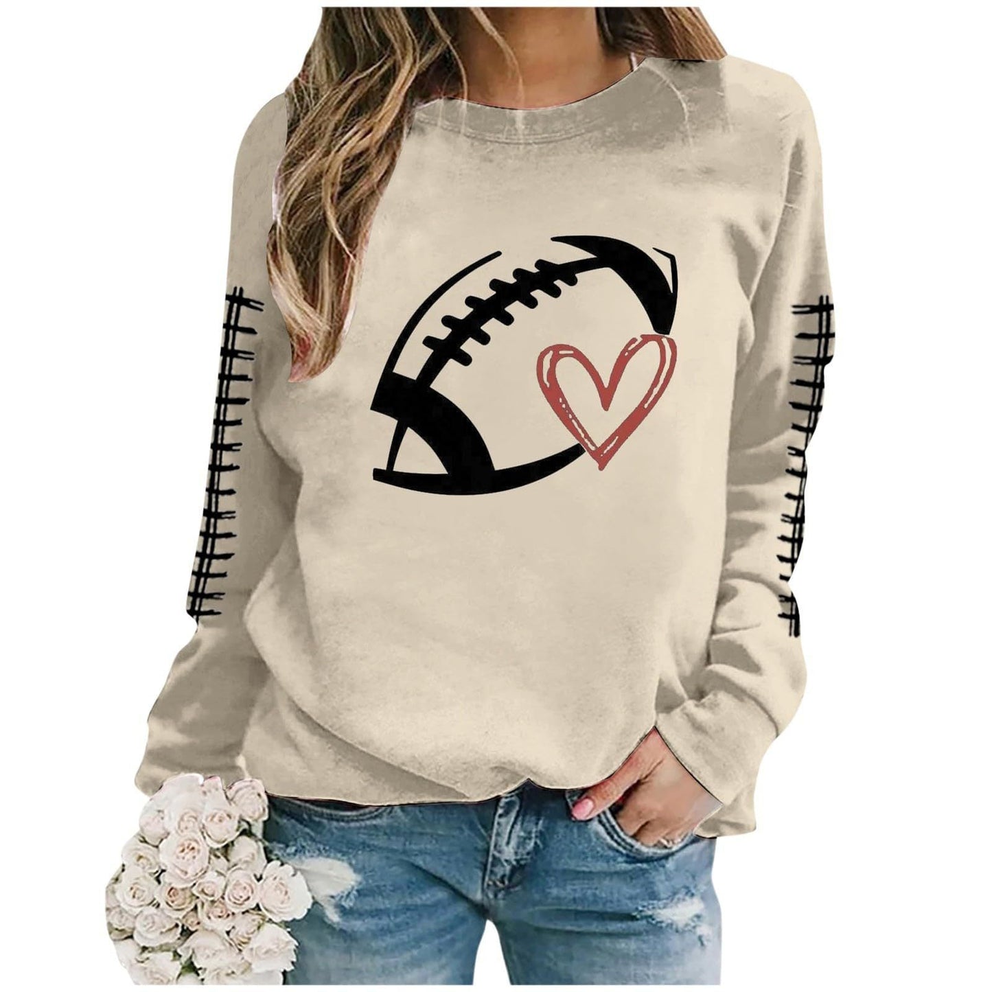 Damen Sweatshirt Fußball-Motiv Lässiger Schnitt Grau Eveloria