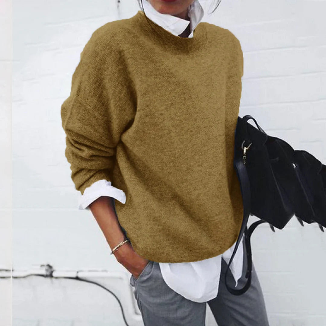 Damen Rundhalspullover Strickmischung Kuschelig Grau
