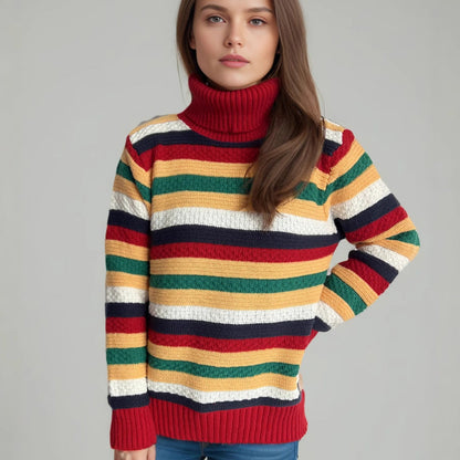Damen Rollkragenpullover Streifen Weich