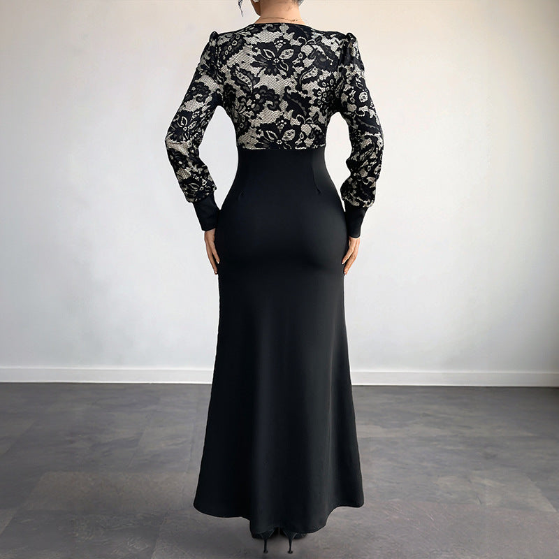 Damen Maxikleid Spitze Tailliert