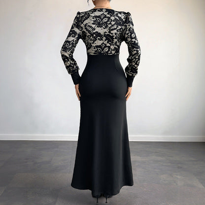 Damen Maxikleid Spitze Tailliert