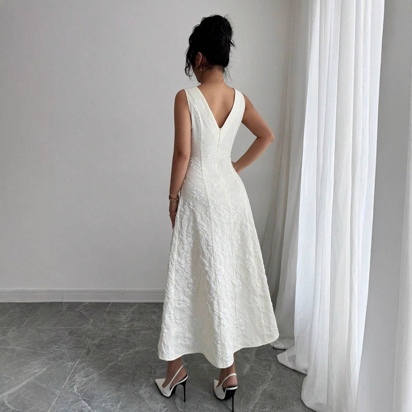 Damen Maxikleid Spitze V-Ausschnitt Spaghettiträger