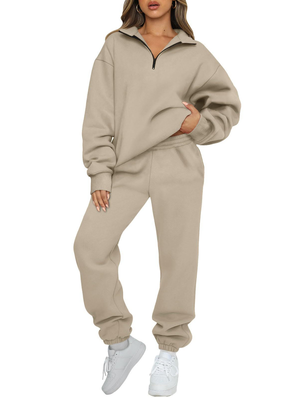 Damen Sweatpants-Set mit Stehkragen und Kängurutasche Eveloria
