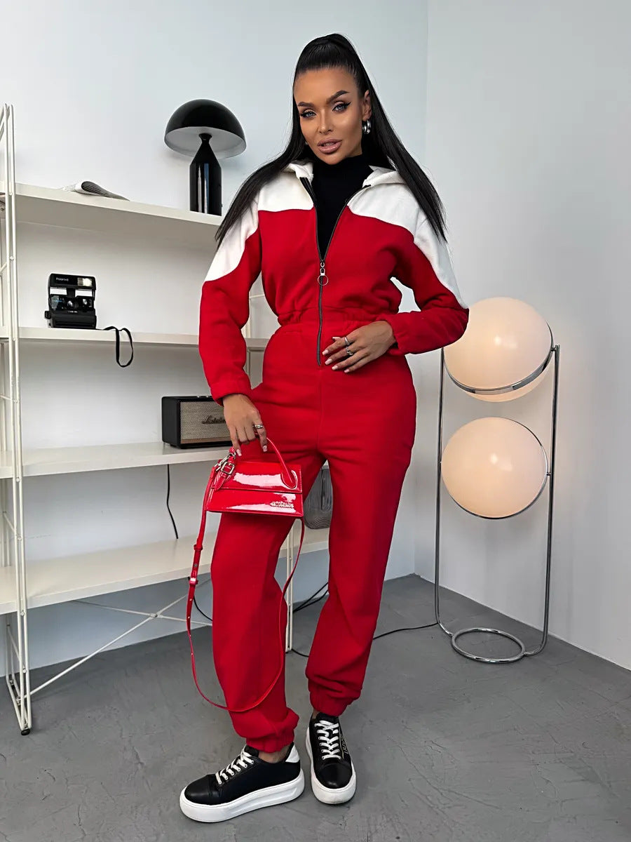 Damen Fleece-Overall mit Reißverschluss und Kapuze Eveloria