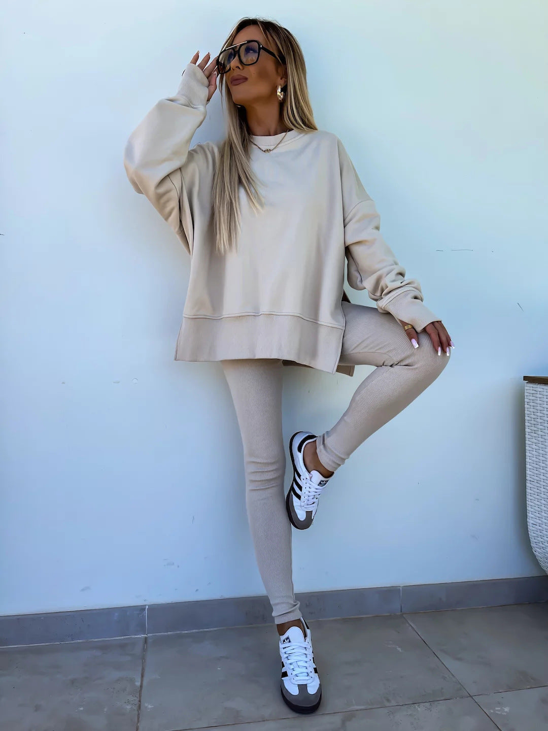 Damen Sport-Loungewear-Set Sweatshirt und Leggings Weite Passform